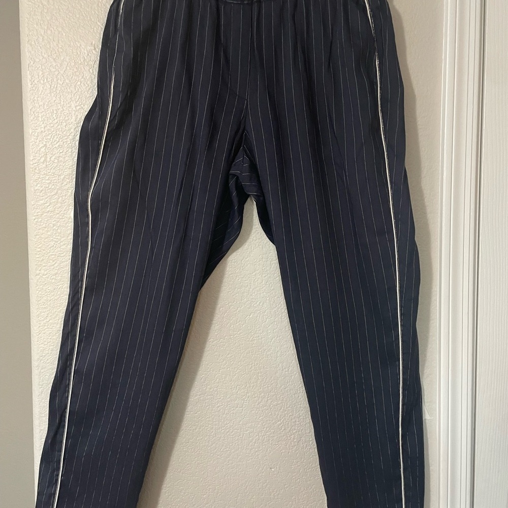 Peserico Navy Pinstripe Ankle Pants